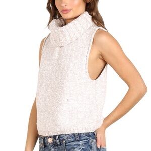 Free People Little White Lies Vest Oatmeal Size Large OB474007 Boho Cowl Neck